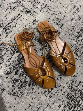 Zara Tan Lace-Up Cutout Sandals